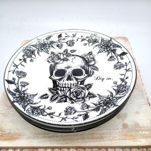 Set of 4 Ten Strawberry Street Halloween Skull  Salad/Dessert/Appetizer Plates